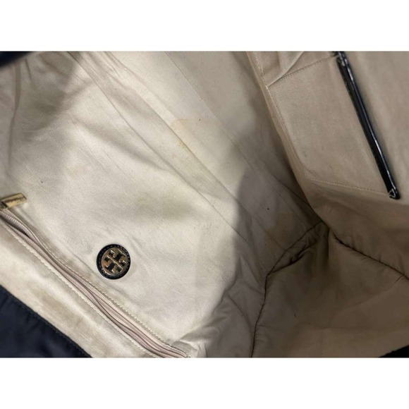 Tory Burch Ella Oversized Logo Patch Recycled Nylon Patent Tote Bag Black Large - Picture 9 of 11